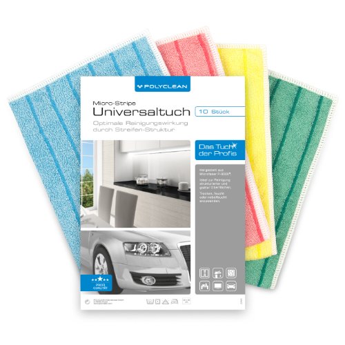 POLYCLEAN Micro-Stripe Universal-Microfasertuch 40×30 cm, 10 Stück im PowerPack für Haushalt, Auto und Hobby - 2