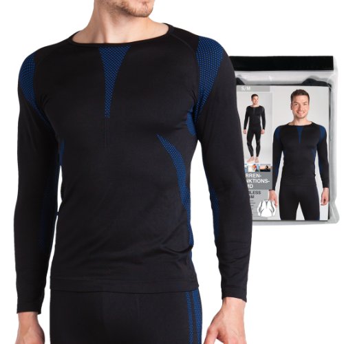 Sport Funktionswäsche Herren Langarm Hemd Seamless von celodoro schwarz/blau Größe: L / XL - 2