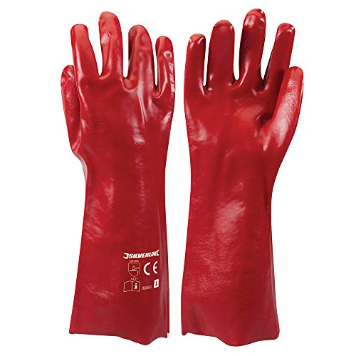 Silverline 868551 Rote PVC-Schutzhandschuhe, lange Ausführung Größe: L